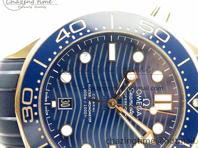 0411 2018 Seamaster Diver 300M RG Blue Ceramic VSF 1:1 Best Edition Blue Dial on Blue Rubber Strap A WeatherProof 7914